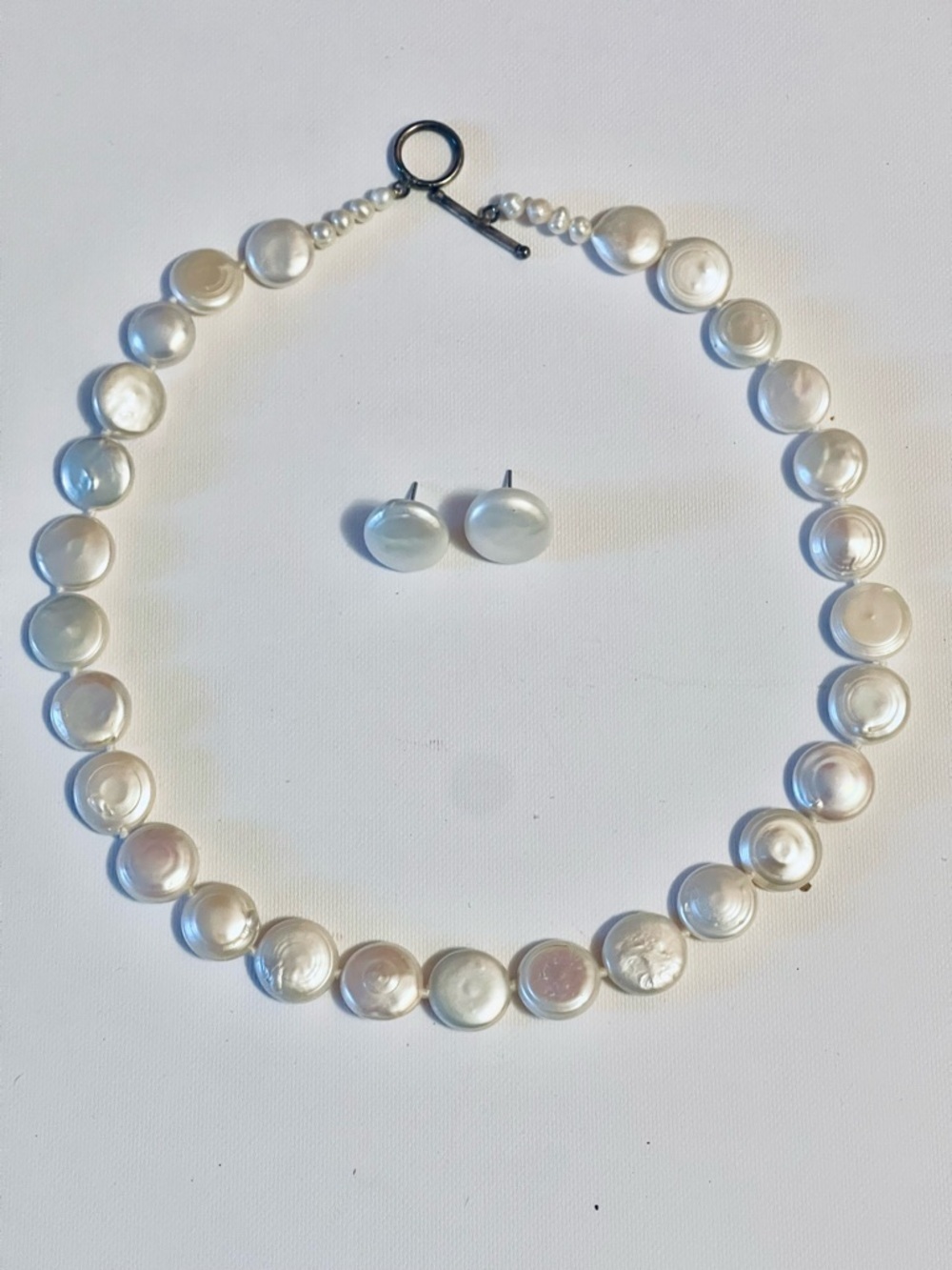 Lot Of 2 Genuine Natural White Coin Cultured Freshwater Pearl Necklace
Earring
